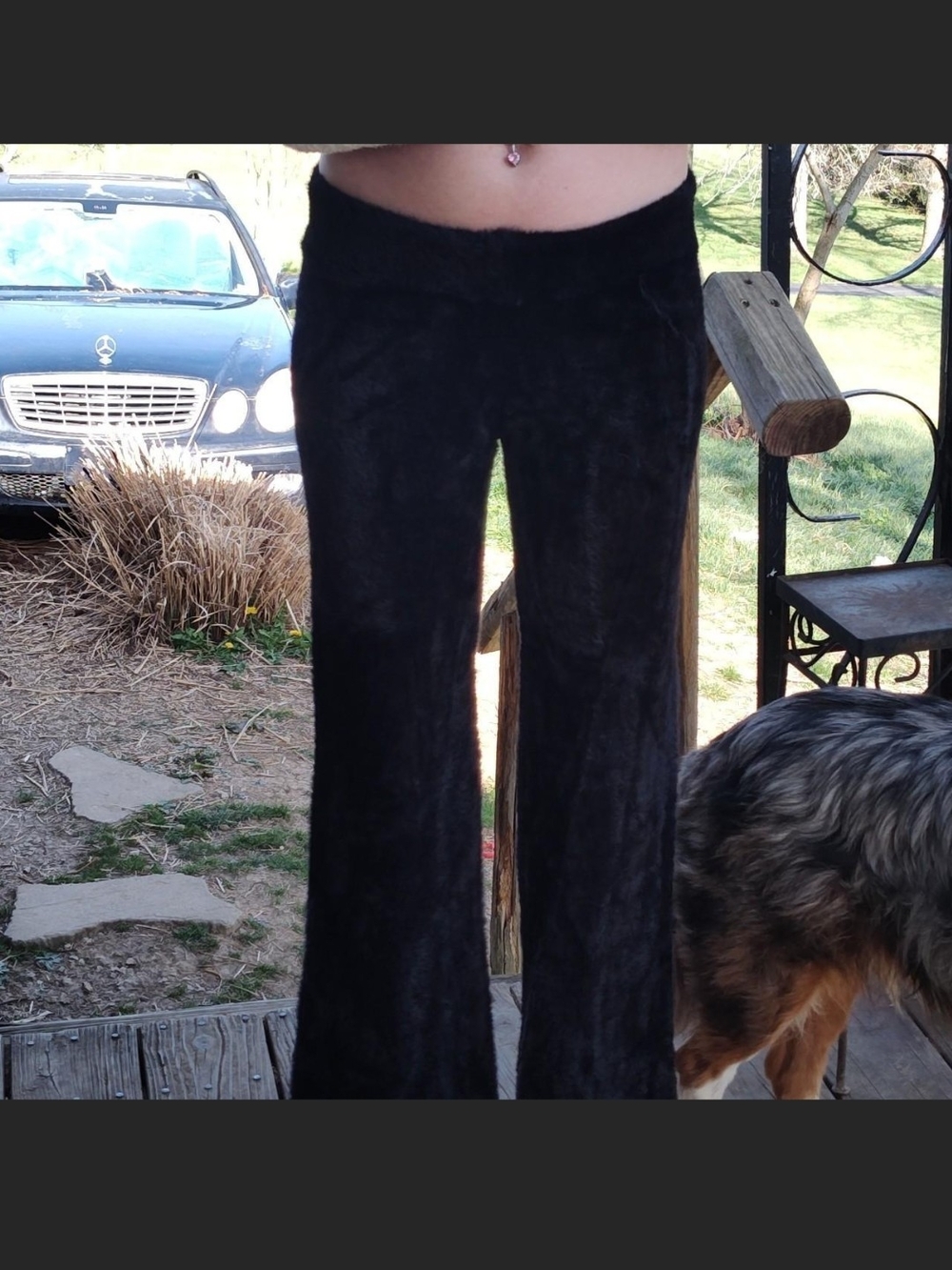 Forever 21 Black Fluffy Soft Faux Fur Low Rise Waist Wide Leg Pants